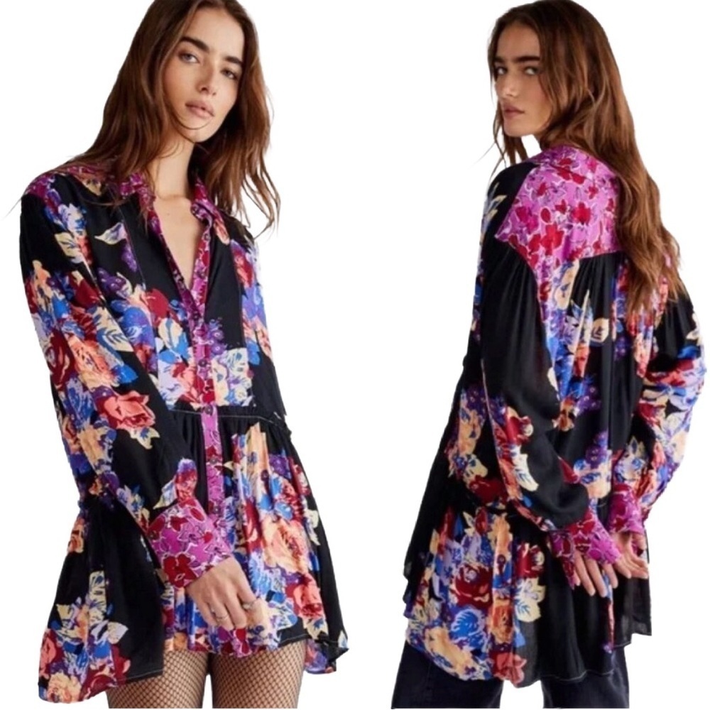 Free People “Brunch A Bunch” Floral Tunic Top 🌸 medium
